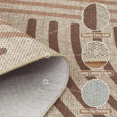 6x9 Brown Washable Boho Outdoor Rug