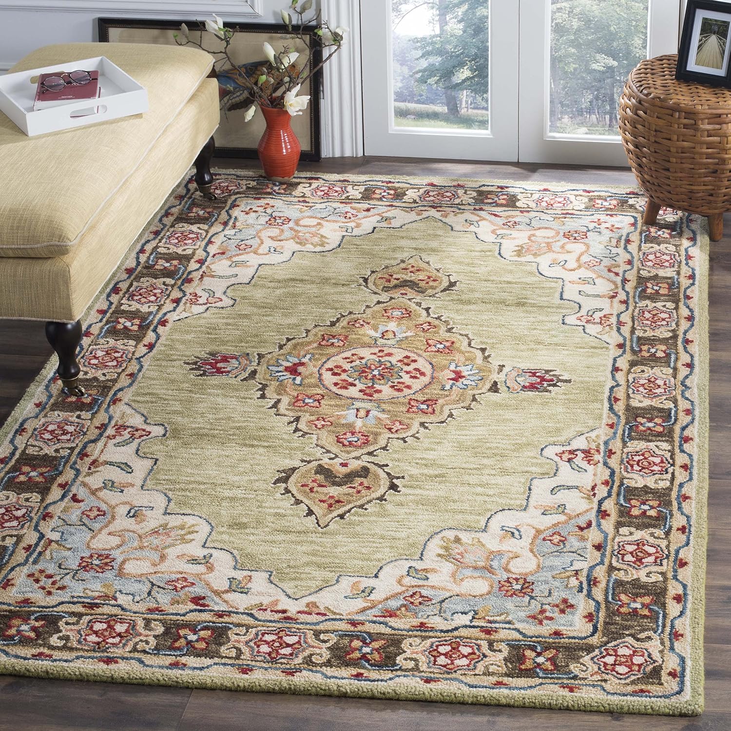 Handmade Boho Sage Brown Wool Runner Rug