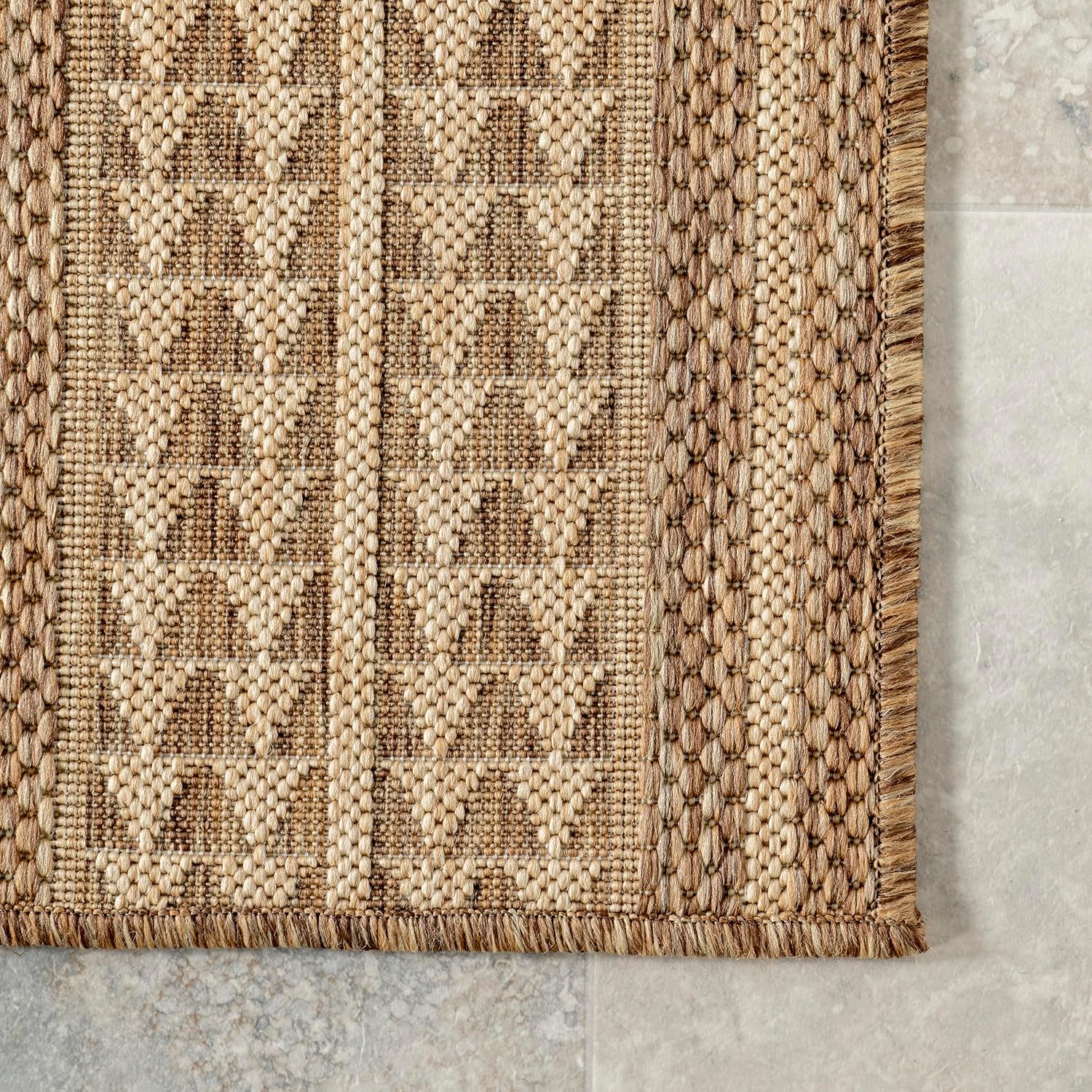 Light Brown Ivory Tribal Indoor Outdoor Rug