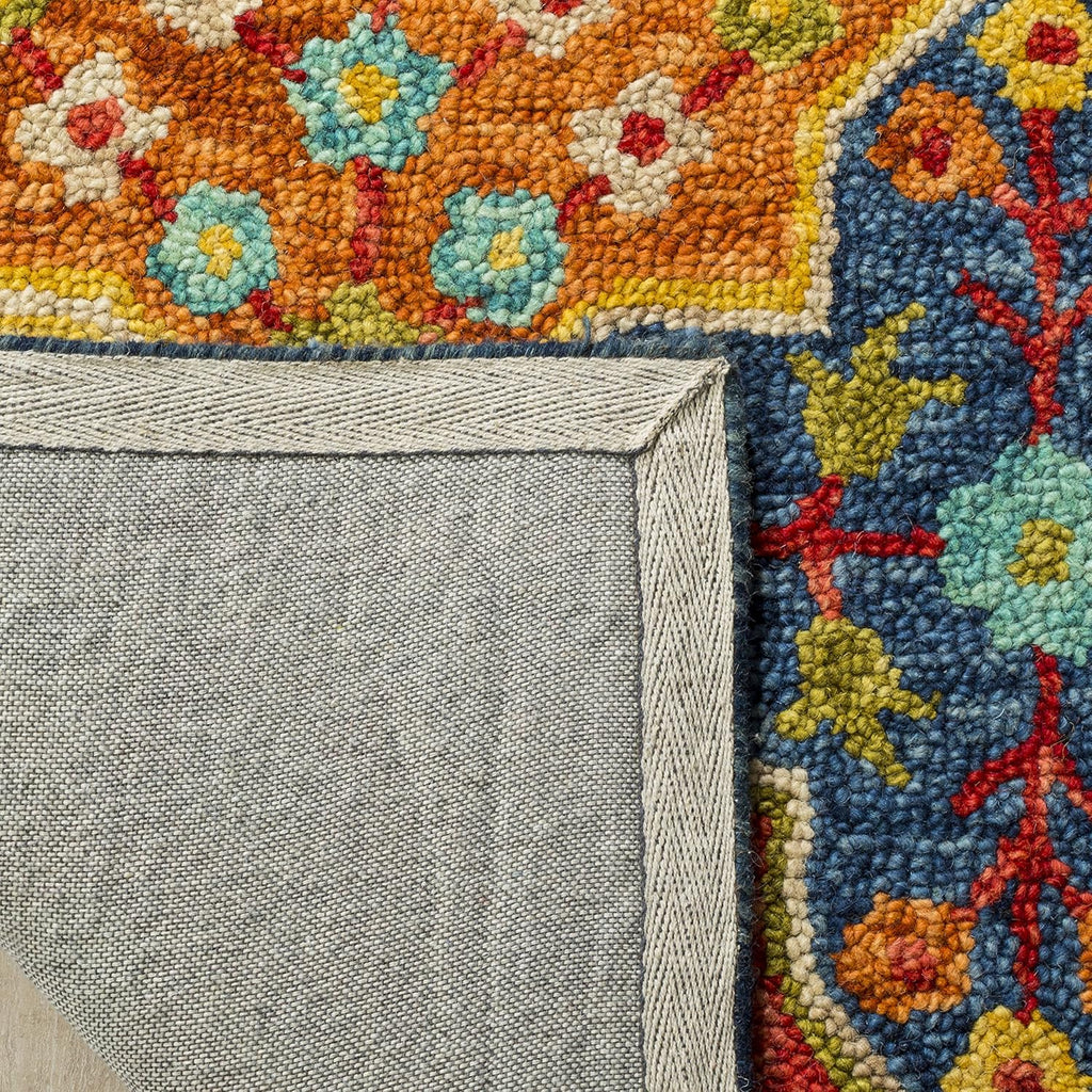 Boho Blue Orange Wool Runner Rug